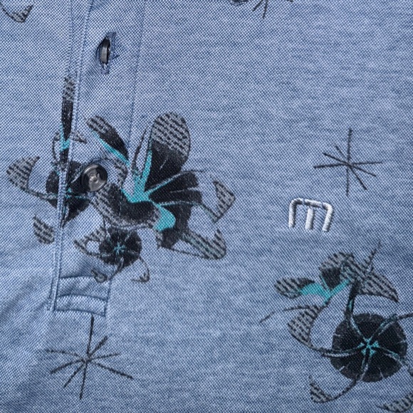 Travis Mathew Blue Floral Print Golf Polo Shirt Medium| 1MS071 Pima Cotton Blend - Picture 12 of 12